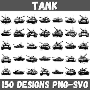 Tank SVG PNG Bundle, 150 Military Vehicle Silhouette Designs for Cricut, Crafts, Sublimation, Shirt Prints & War Art Projects