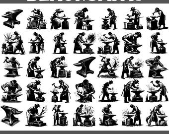 Vintage Blacksmith Clipart Bundle: 50 Metalwork Designs (SVG, PNG)