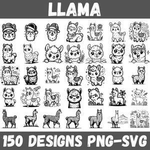 150 Cute Llama Designs Bundle | Adorable Llama Clipart Collection | PNG SVG Files for Digital Art, llama svg, Stickers, Llama Lover Gifts