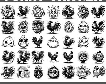 Funny Chicken SVG PNG Bundle: 200 Hilarious Clipart Designs (Digital Download