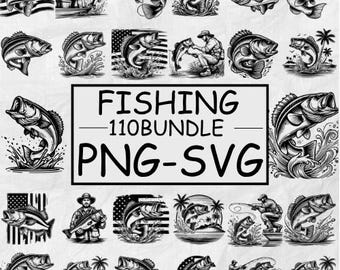 Bass Fisch SVG PNG Design Bundle: Angeln Clipart (110 Designs)