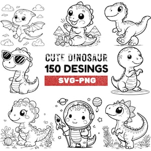 Cute Dinosaur SVG PNG Design Bundle | Adorable Dino Clipart for Kids Crafts, Nursery Decor, Apparel DIY Projects, Laser cut