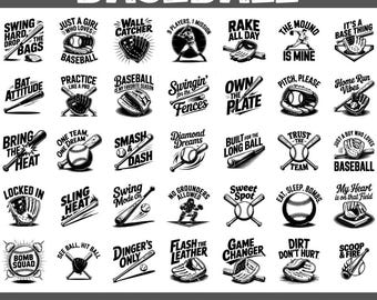 Baseball SVG PNG Bundle: 100 Game Day Sayings & Sports Clipart (Digital Download)