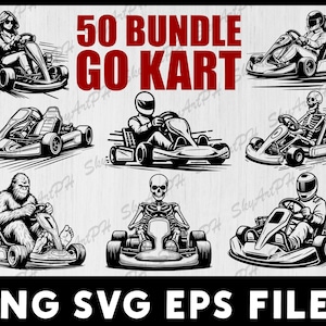 Go Kart SVG Bundle | 50 Go Kart Racing Clipart Designs | PNG, SVG, Files for Cricut & Silhouette | Skeleton, Bigfoot Svg