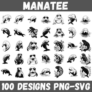 Manatee SVG PNG Bundle, 100 Adorable Sea Cow Clipart Designs for Sublimation, Cricut Projects, Ocean Life Crafts & Marine Decor
