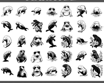 Manatee SVG PNG Bundle: 100 Sea Cow Clipart Designs (Digital Download)