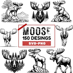 Moose Clipart Bundle: 150 Wildlife Designs (PNG SVG Files)