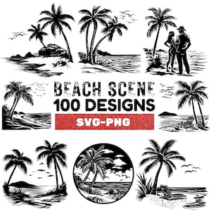 Beach Scene SVG Bundle: 100 Tropical Designs (Digital Art)