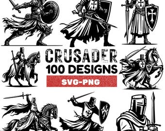 Crusader Knight SVG Bundle: 100 Medieval Warrior Designs (Digital Art)
