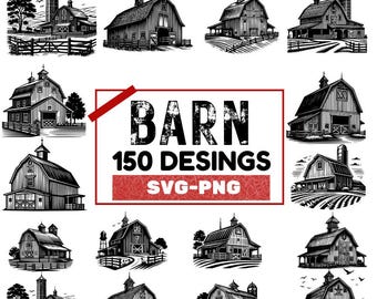 Rustic Barn SVG PNG Design Bundle: Farmhouse Decor Illustrations