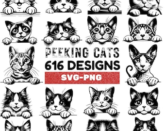 Peeking Cats SVG Bundle: 616 Cat Designs for Sublimation (PNG Files)