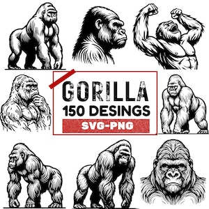 Gorilla Design Bundle | Powerful Gorilla SVG PNG Collection | Wildlife Animal Clipart, Animal Svg Shirts, Stickers, Wall Art & Crafts