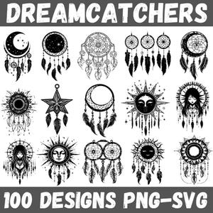 Dreamcatcher SVG Bundle: Boho Moon, Sun, Feathers (Digital Download)
