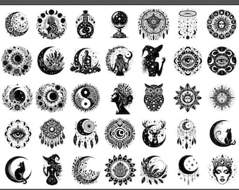 Celestial Mystical Bundle 120 Designs PNG SVG, Moon Sun Stars Clipart, Spiritual Witchy Boho Symbols, Astrology Digital Download