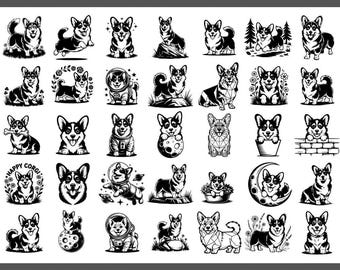 Pembroke Welsh Corgi SVG PNG-paket, 150 söta hundclipartdesigner för Cricut, sublimering, husdjurspyssel, t-shirts, klistermärken och mer