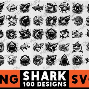 100 Shark Designs Bundle | Bold Shark Clipart Collection | PNG SVG Files for Digital Art, T-Shirts, Stickers, Ocean-Themed Decor