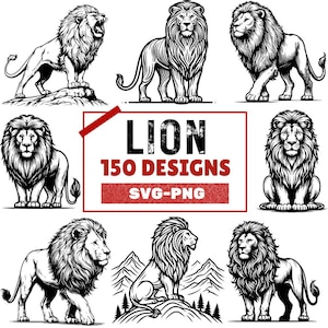 150 Lion Designs Bundle | Majestic Lion Clipart Collection | PNG SVG Files for Digital Art, Lion Svg, Animal svg, Stickers, Wildlife Decor