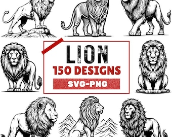 Lion Designs Bundle: Majestic Clipart Collection (PNG SVG Files)