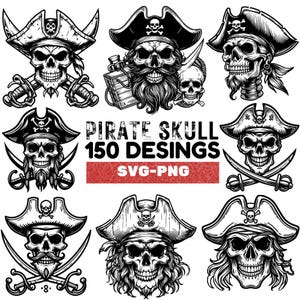 Pirate Skull SVG PNG Bundle: 150 Designs for Crafts