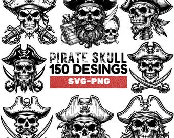 Lot de crânes de pirates SVG PNG : 150 modèles pour créations manuelles