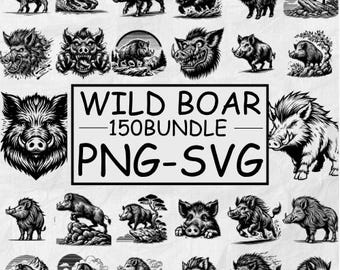 Wild Boar SVG PNG Design Bundle: 150 Hunting Clipart
