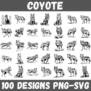 Coyote SVG PNG Bundle: 100 Wildlife Silhouette Designs (Digital Download)