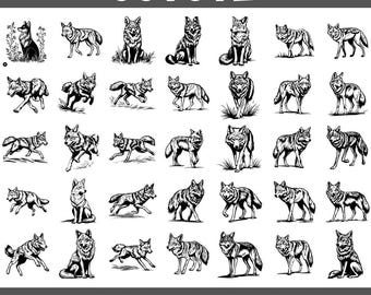 Pacchetto SVG PNG di Coyote: 100 sagome di animali selvatici (download digitale)