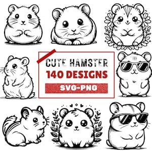 140 niedliche Hamster Designs bündeln | Entzückender Hamster Clipart Sammlung | PNG SVG-Dateien für Digitale Kunst, Hamster Aufnäher, Aufkleber