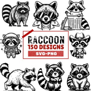 Raccoon Clipart Bundle: 150 PNG & SVG Designs for Crafts