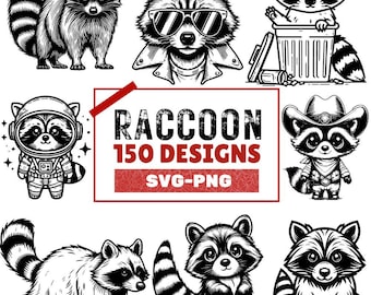 Bundel met wasbeerclipart: 150 png- en SVG-ontwerpen voor knutselen