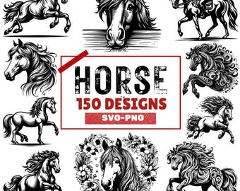 Majestic Horse Designs Bundle: Equestrian Clipart (PNG, SVG)