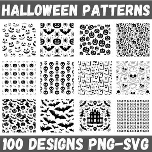 Halloween Pattern SVG PNG Bundle: 100 Spooky Digital Papers (Digital Download