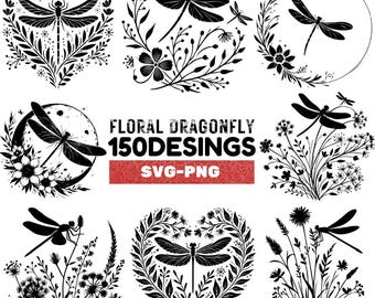 Floral Dragonfly SVG PNG Bundle | Delicate Nature-Inspired Designs for Cricut, Crafts, Sublimation & Home Decor Floral Dragonfly svg
