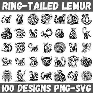 Ring-Tailed Lemur SVG Bundle: 100 Wildlife Animal Designs (Digital Download