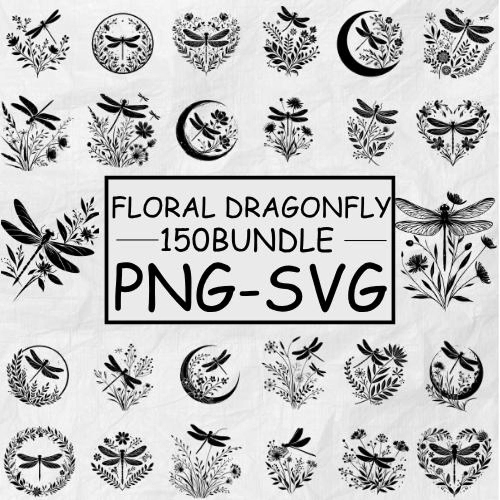 Floral Dragonfly SVG PNG Bundle: Nature-inspired Designs (150 Designs ...