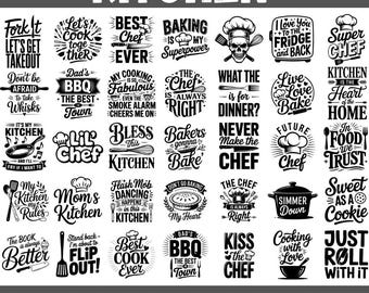 Paquete SVG de frases divertidas de cocina: refranes de chef para manualidades (descarga digital)