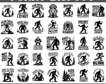 Pacchetto SVG PNG divertente di Bigfoot: 100 disegni di Sasquatch (download digitale)