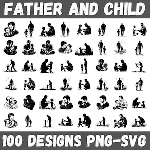 父と子のSVG PNGバンドル、父の日、家族向けクラフト、DIYギフトやカードにぴったりの心温まるシルエットクリップアートデザイン100点