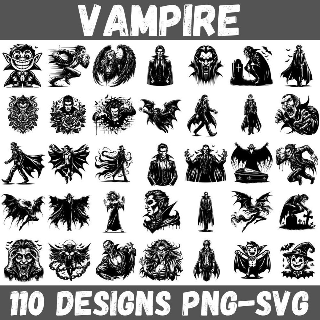 Vampire SVG PNG Bundle With 110 Gothic Horror Designs for Halloween ...