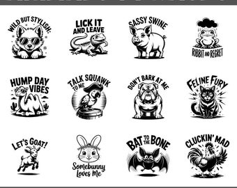 Funny Animal Quotes SVG PNG Bundle: 100 Farm Pet Wildlife Designs