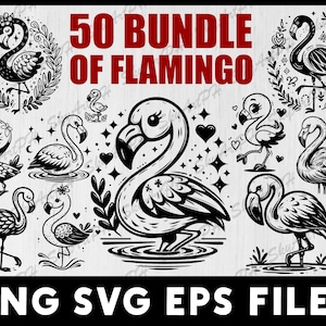 Flamingo Clipart Bundle: 50 PNG, SVG Files