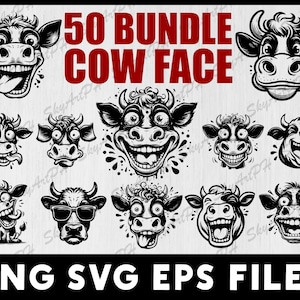 Faccia di mucca pazza e divertente SVG PNG, Clipart di mucca, Animale cartone animato di mucca pazza, Clipart di mucca da fattoria png, Faccia buffa di mucca svg, silhouette di mucca
