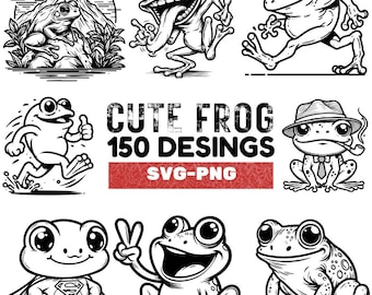 Schattige kikker SVG PNG-ontwerpbundel | Leuke kikker-clipart voor knutselen, stickers, kleding, doe-het-zelfprojecten, natuurkunst en kinderdecoratie