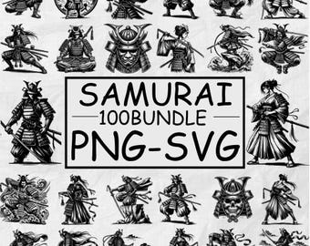 Samurai Clipart Bundle: 100 Japanese Warrior Designs (SVG, PNG)