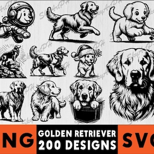 Golden Retriever Clipart Bundle: 200 PNG SVG Designs