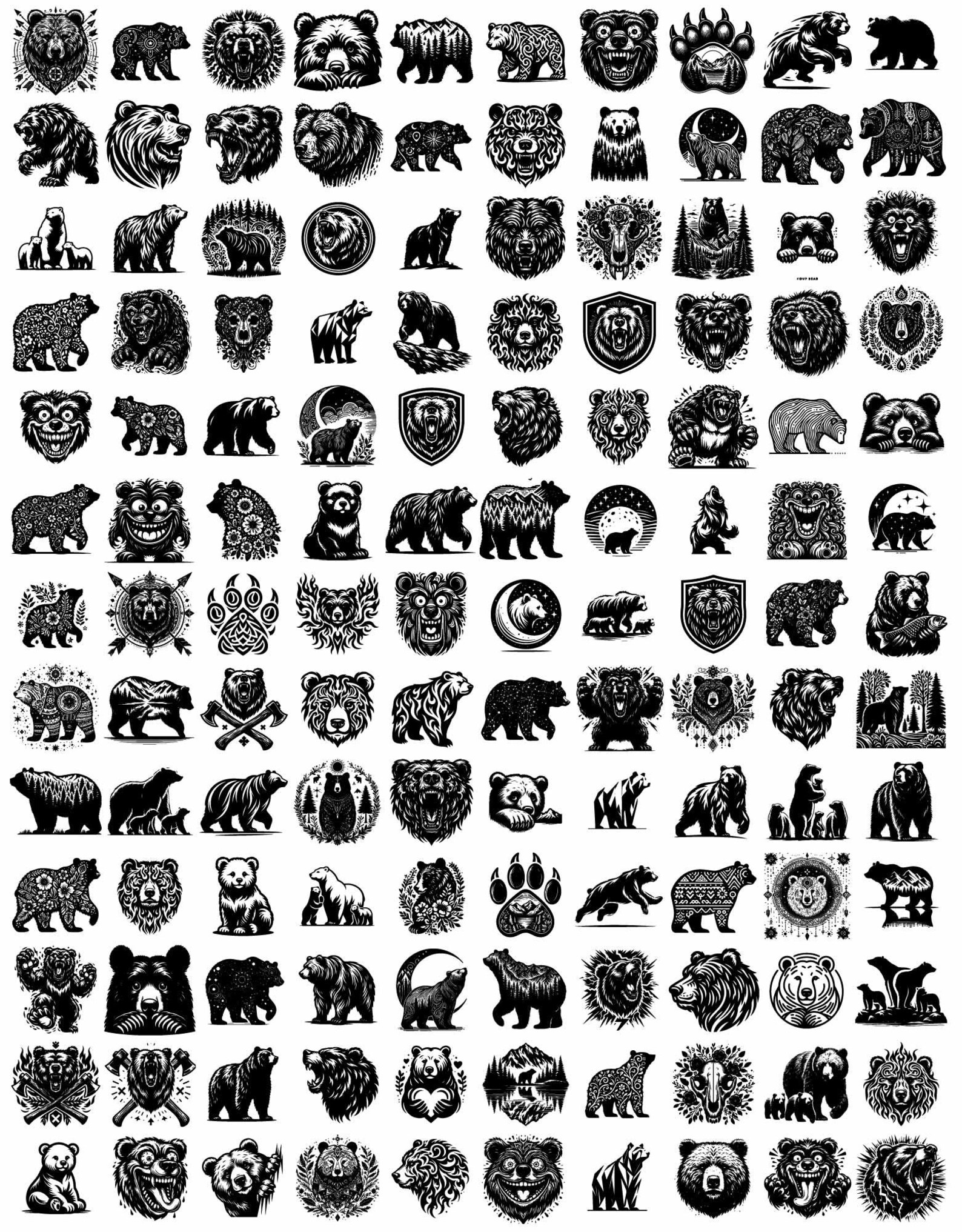 Bear Vector Set 230 Bear SVG PNG Bundle for Cricut and Sublimation, Wild Bear ...