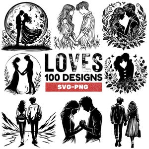Couple Silhouette SVG Bundle: 100 Romantic Designs (Digital Art)