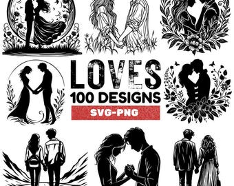 Parsilhuett SVG-paket: 100 romantiska designer (digital konst)