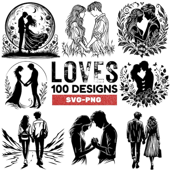 Couple Silhouette SVG Bundle: 100 Romantic Designs (Digital Art)
