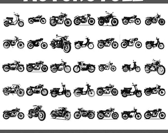 Vintage Motorcycle SVG Bundle: 100 Silhouette Designs (PNG, Cricut)